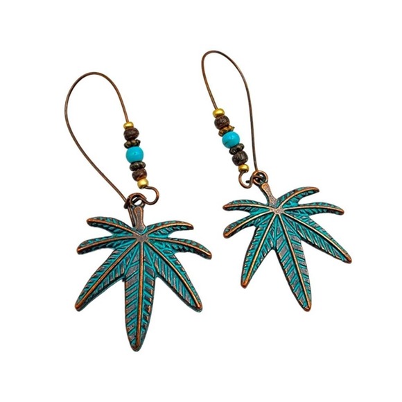 Leaf Metal Drop Earrings Bohemian Ear Jewelry Boho Style Blue - Picture 2 of 4